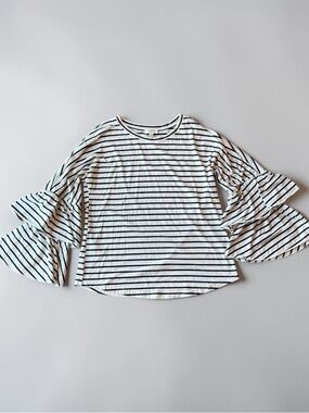 Umgee Black & White Striped Ruffle Sleeve Top